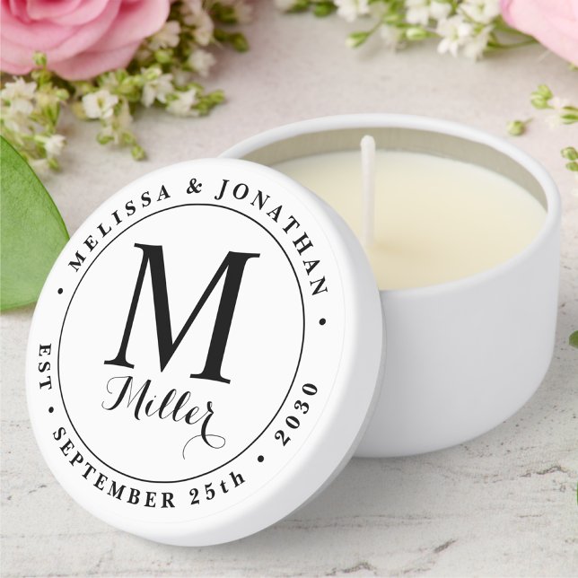 Modern Monogram Elegant Custom Name Date Wedding Mini Candle Favors (Creator Uploaded)