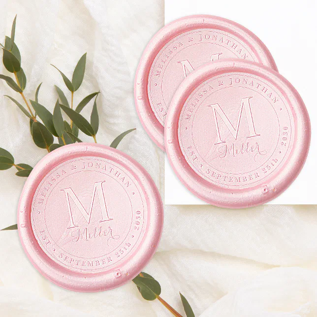 Modern Monogram Elegant Custom Name Date Wedding Wax Seal Stamp | Zazzle