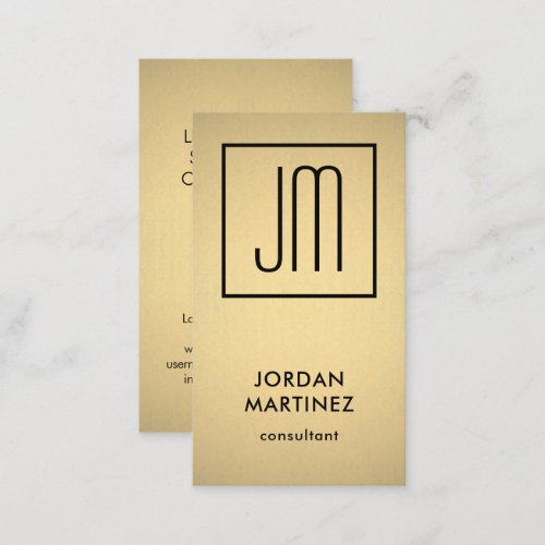 Modern Monogram Elegant Faux Gold Foil  Black Business Card