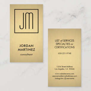 Modern Monogram Elegant Faux Gold Foil Vertical Business Card