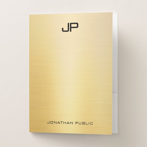 Modern Monogram Elegant Gold Look Template Office Pocket Folder