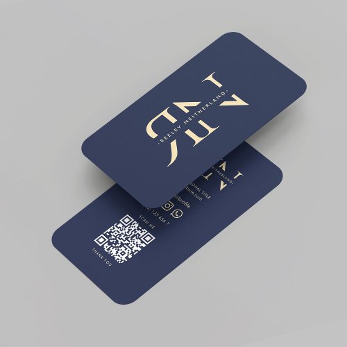 Modern Monogram Elegant Initials Logo Dark Blue Business Card