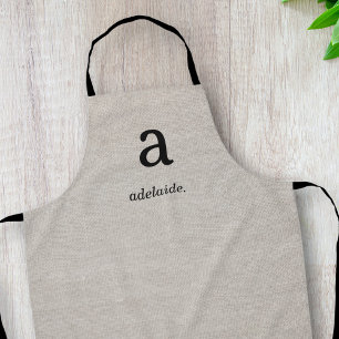 Modern Monogram Elegant Linen Look Initial Name Apron