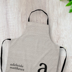 Modern Monogram Elegant Linen Look Initial Name Apron
