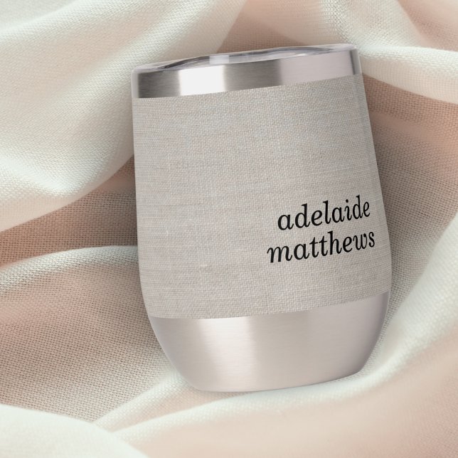 Modern Monogram Elegant Linen Look Initial Name Thermal Wine Tumbler (Creator Uploaded)