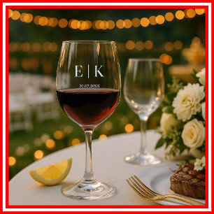 Modern Monogram Elegant Minimalist Simple Wedding Wine Glass