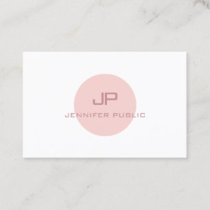 Modern Monogram Elegant Pink White Professional Business Card