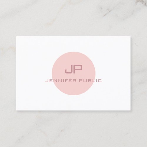 Modern Monogram Elegant Pink White Professional Business Card