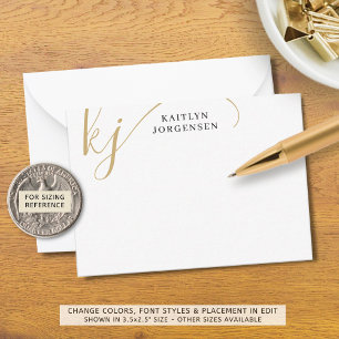 Modern Monogram Elegant Script Initials Black Gold Note Card
