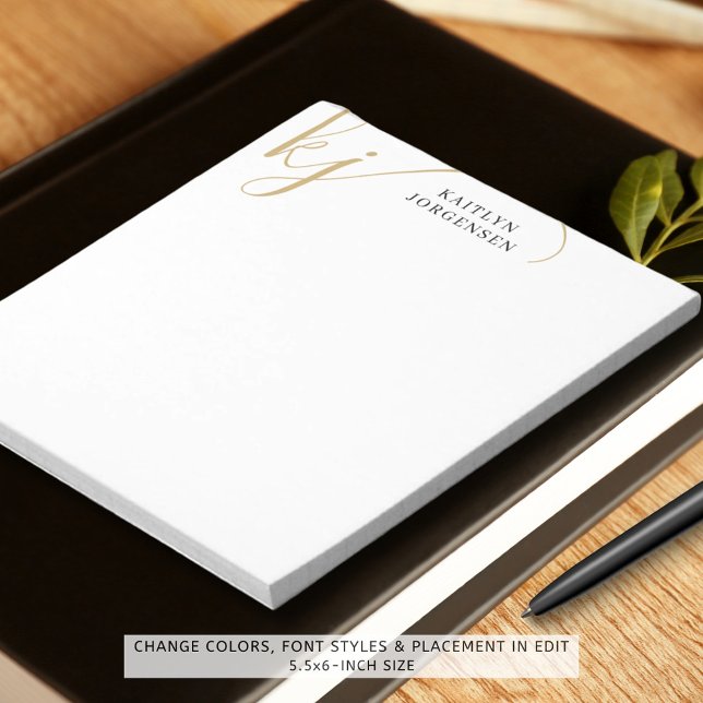 Modern Monogram Elegant Script Initials Black Notepad (Creator Uploaded)