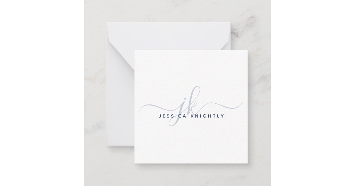 Modern Monogram Elegant Script Initials Navy Blue Note Card | Zazzle
