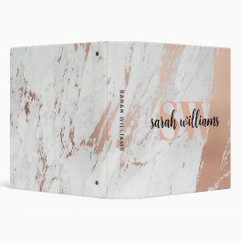 Modern Monogram Elegant Script Marble Rose Gold 3 Ring Binder
