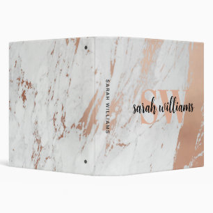 Modern Monogram Elegant Script Marble Rose Gold 3 Ring Binder