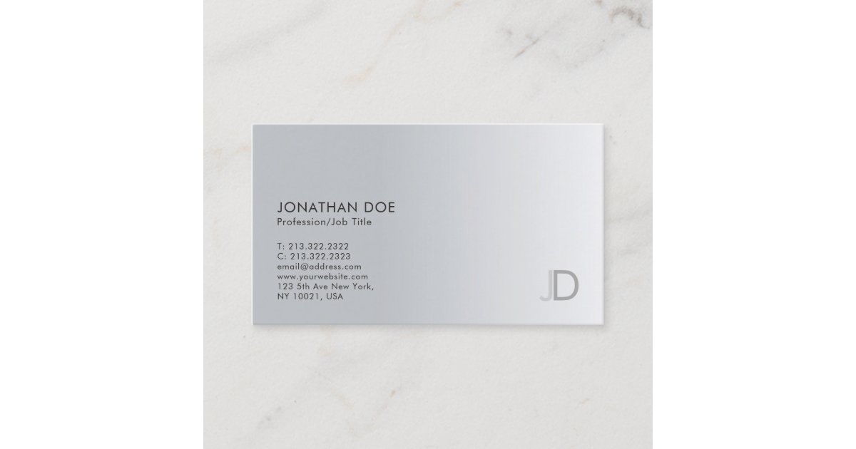 Modern Monogram Elegant Silver Template Trendy Business Card | Zazzle
