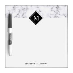 Modern monogram elegant white marble dry erase board