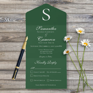 Modern Monogram Emerald Green All In One Invitation