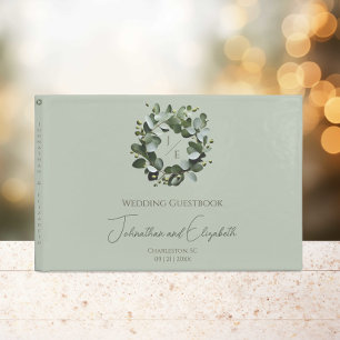 Modern Monogram Eucalyptus Wreath Wedding Guest Book
