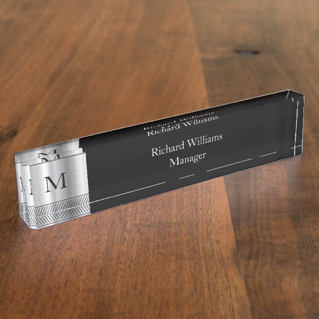 Modern Monogram Executive Desk Name Plate (Side)