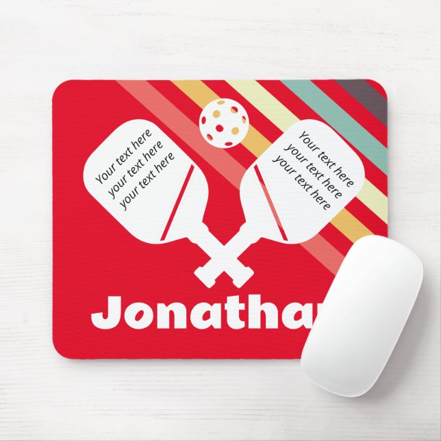 Modern monogram eye catching Pickleball Red white Mouse Pad (With Mouse)