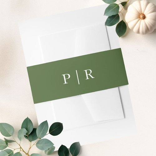 Modern Monogram Fall Green Wedding Invitation Belly Band