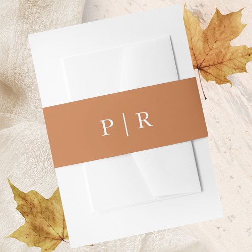 Modern Monogram Fall Terracotta Wedding Invitation Belly Band