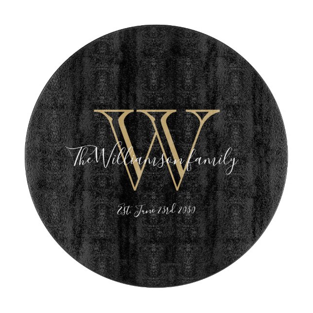 Modern Monogram Family Name Rustic Black Cutting Board (Front)