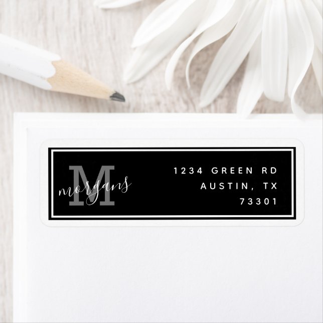 Modern Monogram Family Name Script Return Address Label (Insitu)