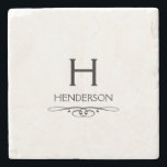 Modern Monogram Family Name Stone Coaster<br><div class="desc">This modern monogram coaster makes a perfect housewarming gift. Customized with the family name and large initial with a decorative scroll,  this classic design makes a lovely family keepsake.</div>