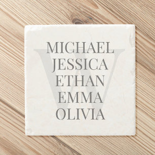Modern Monogram Family Names Personalized Stone Coaster