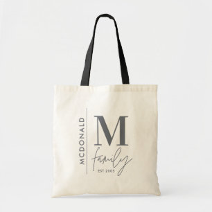 Modern monogram family navy gray stylish matching tote bag