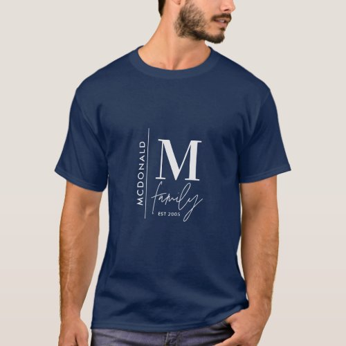 Modern monogram family navy grey stylish matching T_Shirt