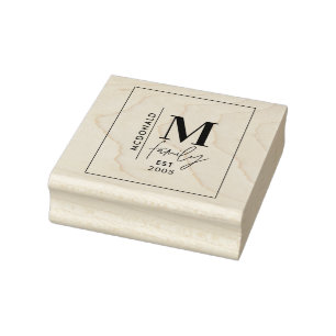 Modern monogram family navy grey stylish  rubber stamp
