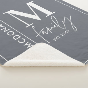 Modern monogram family navy grey stylish  sherpa b sherpa blanket