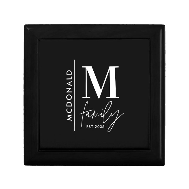 Modern monogram family navy  stylish monochrome gift box (Front)