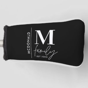 Modern monogram family navy stylish monochrome golf head cover
