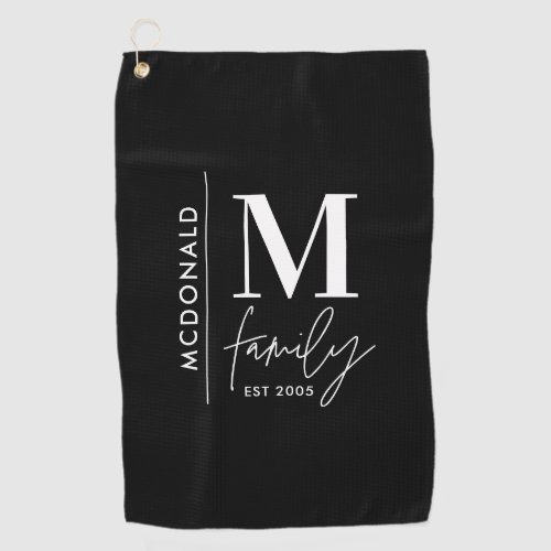 Modern monogram family navy  stylish monochrome golf towel