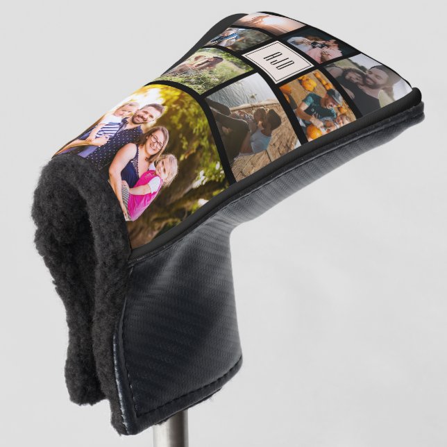 Modern Monogram Family Photo Collage Cool Trendy Golf Head Cover (3/4 Front)