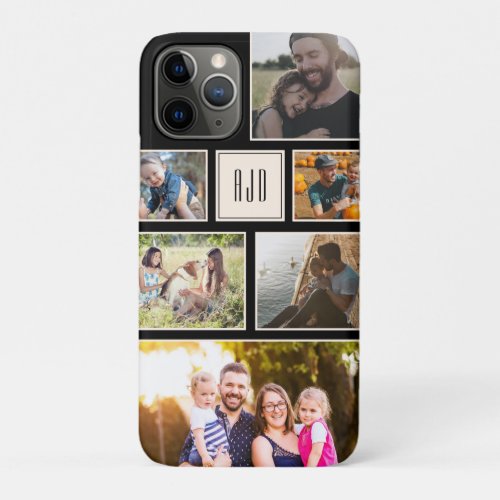 Modern Monogram Family Photo Collage Minimal iPhone 11 Pro Case