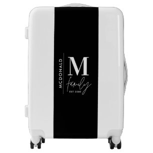 Modern monogram family stylish monochrome luggage