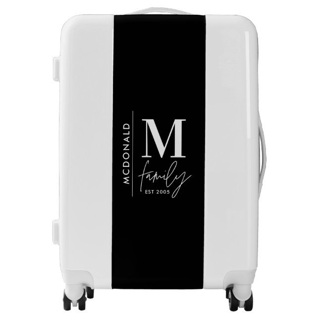 Modern monogram family stylish monochrome luggage (Front)