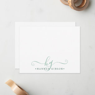 Modern Monogram Fancy Script Initials Green Note Card