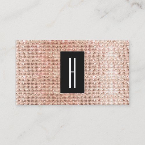 Modern Monogram Faux Rose Gold Sequins Business Card