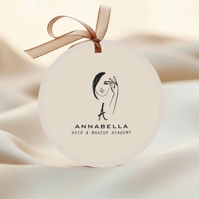 Modern Monogram Femaie Face Art Classic Round Sticker (Creator Uploaded)