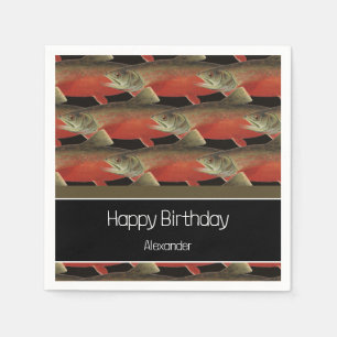 Modern Monogram Fish Salmon Design Black White Red Napkins