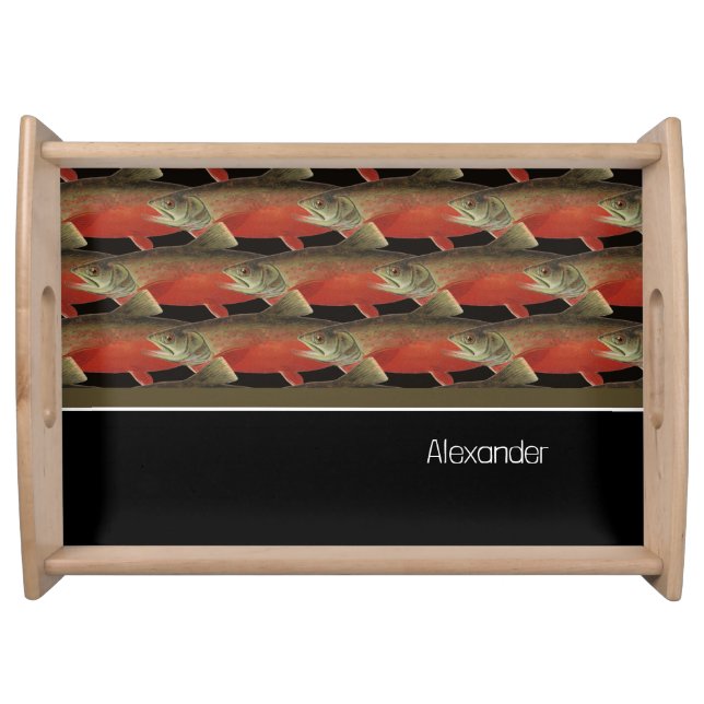 Modern Monogram Fish Salmon Design Black White Red Serving Tray (Front)