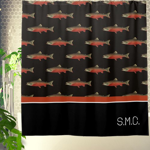 Modern Monogram Fish Salmon Design Black White Red Shower Curtain