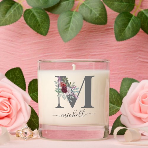 Modern Monogram Floral Initial Name Scented Candle