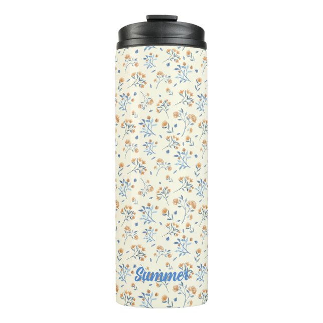 Modern Monogram Floral Pattern Thermal Tumbler (Front)