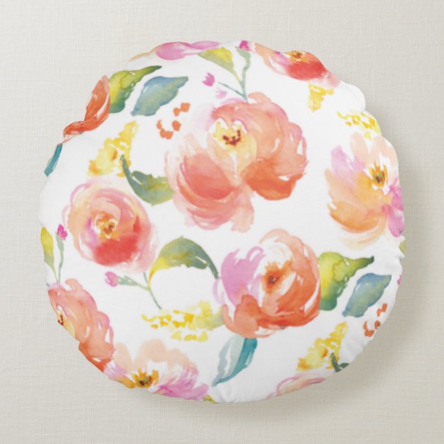 Modern Monogram Floral Round Pillow (Front)