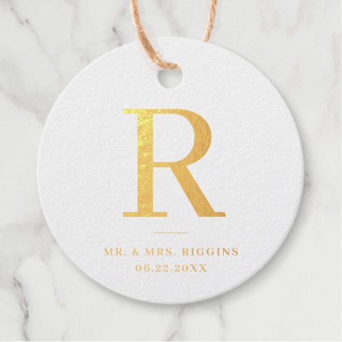 Modern Monogram foil wedding favor tag